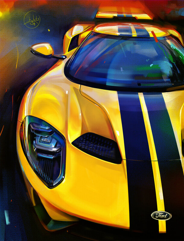 Yellow Sports Car — Dramatic, Digital Art, Headlight