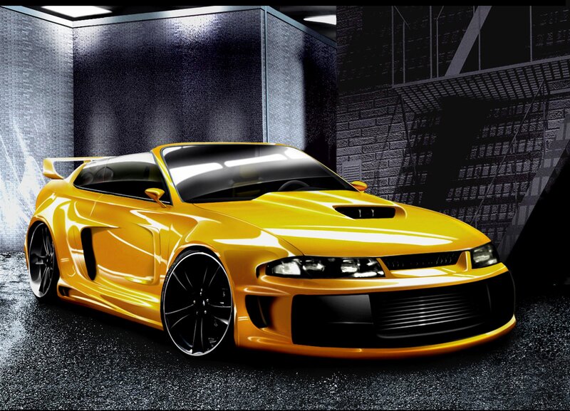Yellow Sports Car — Dramatic, Night, 3d Render, Tire