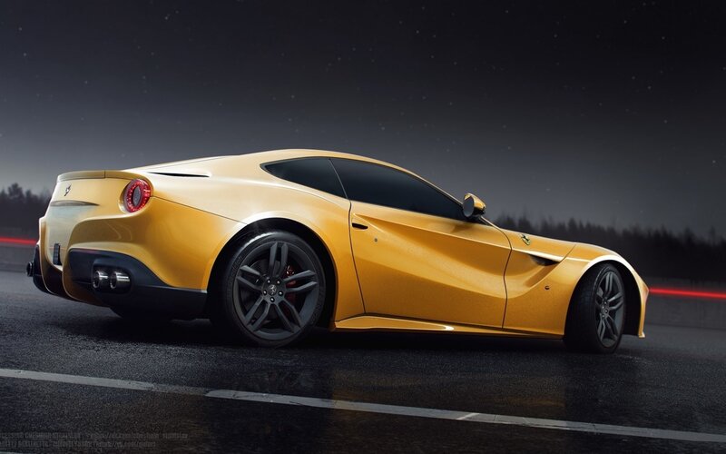 Yellow Sports Car — Dramatic, Night, Digital Art, Road