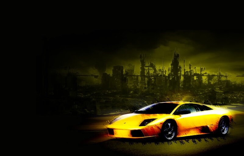 Yellow Sports Car — Dramatic, Night, Digital Art
