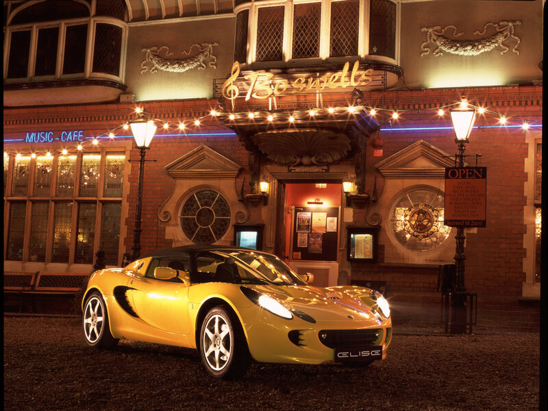 Yellow Sports Car — Dramatic, Night, Photograph, Building