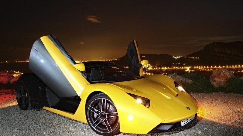 Yellow Sports Car — Dramatic, Night, Photograph, City Lights