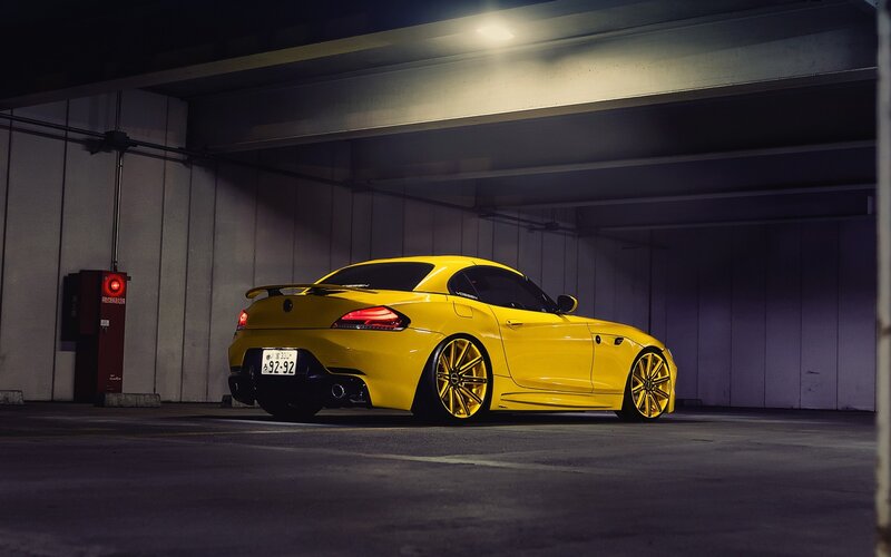 Yellow Sports Car — Dramatic, Night, Photograph, Parking Garage