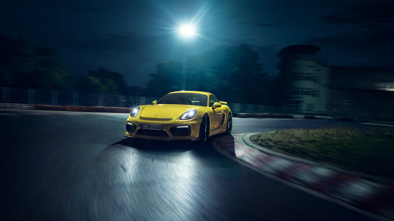 Yellow Sports Car — Dramatic, Night, Photograph, Race Track