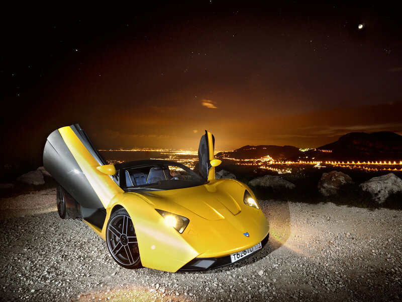 Yellow Sports Car — Dramatic, Night