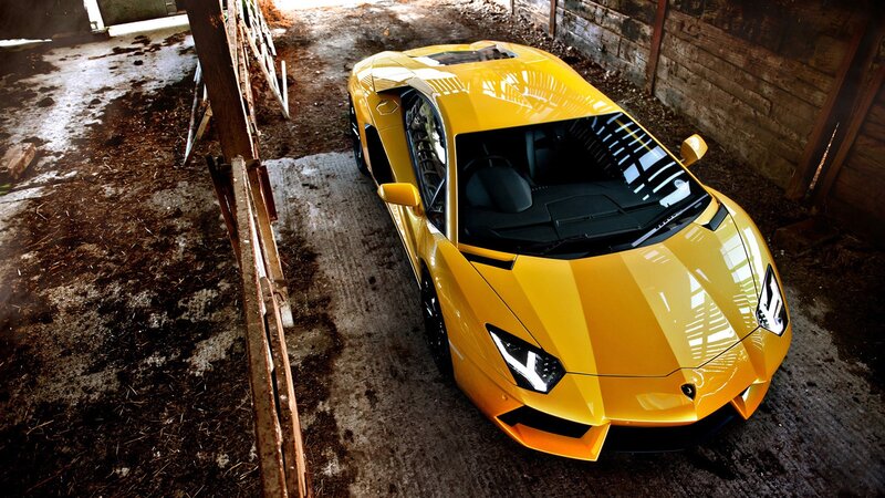 Yellow Sports Car — Dramatic, Photograph, Barn, Concrete Floor