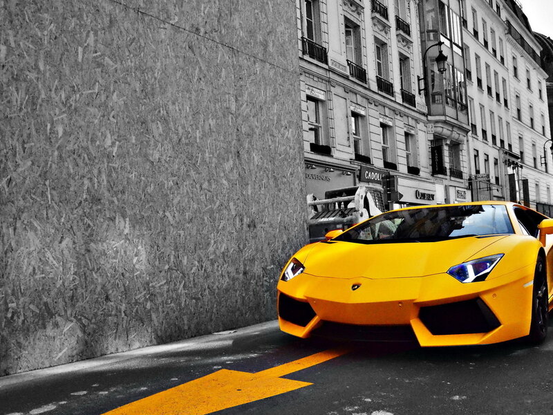 Yellow Sports Car — Dramatic, Photograph, Building, Street