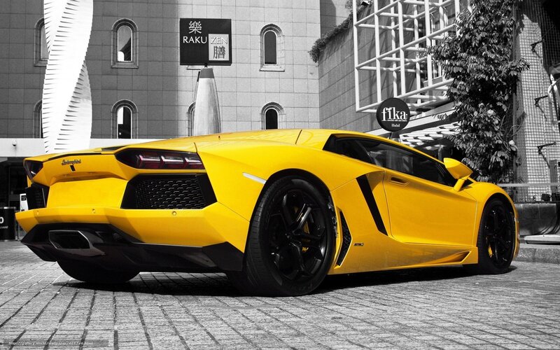 Yellow Sports Car — Dramatic, Photograph, Building, Tree