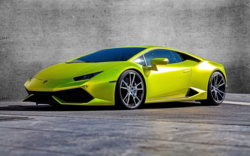 Yellow Sports Car — Dramatic, Photograph, Concrete Wall, Asphalt