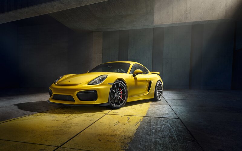Yellow Sports Car — Dramatic, Photograph, Concrete Walls