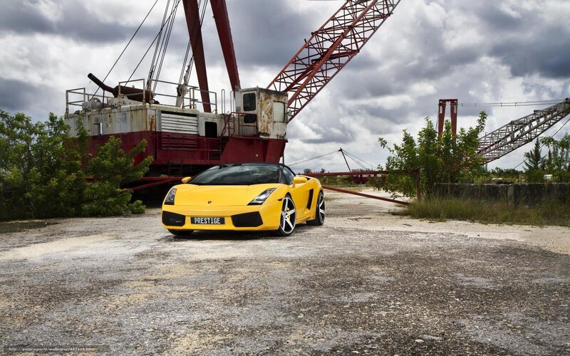Yellow Sports Car — Dramatic, Photograph, Crane