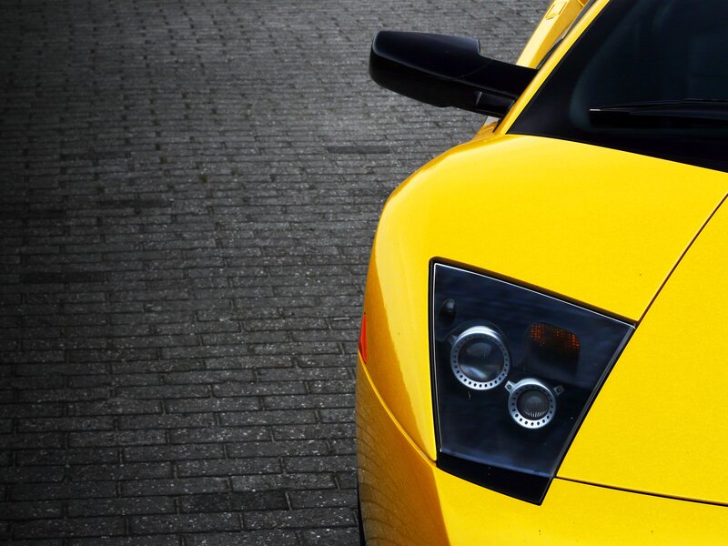Yellow Sports Car — Dramatic, Photograph, Headlight, Side Mirror
