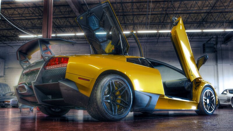 Yellow Sports Car — Dramatic, Photograph, Open Doors