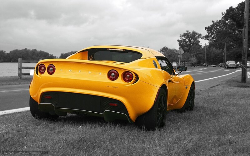 Yellow Sports Car — Dramatic, Photograph, Road, Grass
