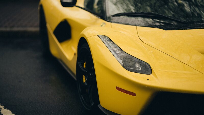 Yellow Sports Car — Dramatic, Photograph, Road, Headlight