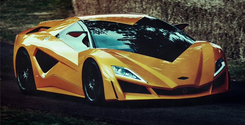 Yellow Sports Car — Dramatic, Photograph, Road, Trees