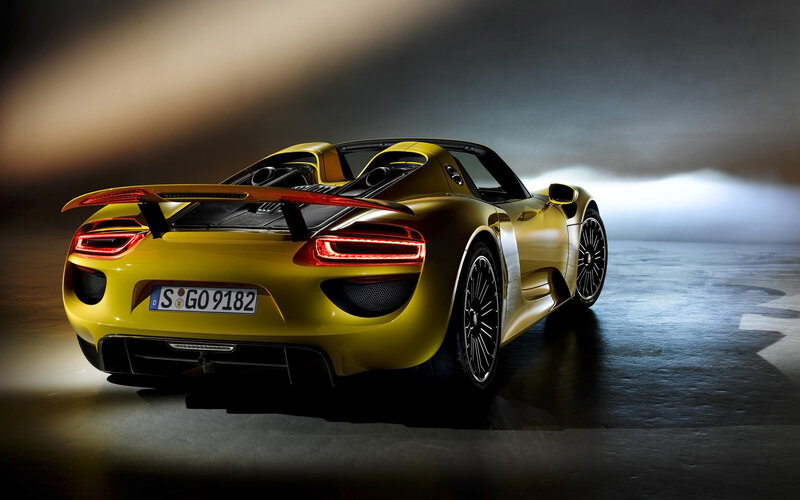Yellow Sports Car — Dramatic, Photograph, Taillights, Rear Wing