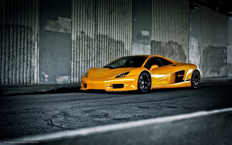 Yellow Sports Car — Dramatic, Photograph, Wall, Road