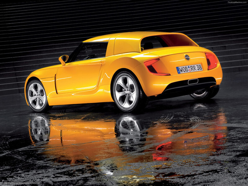 Yellow Sports Car — Dramatic, Photograph, Wet Floor, Black Wall