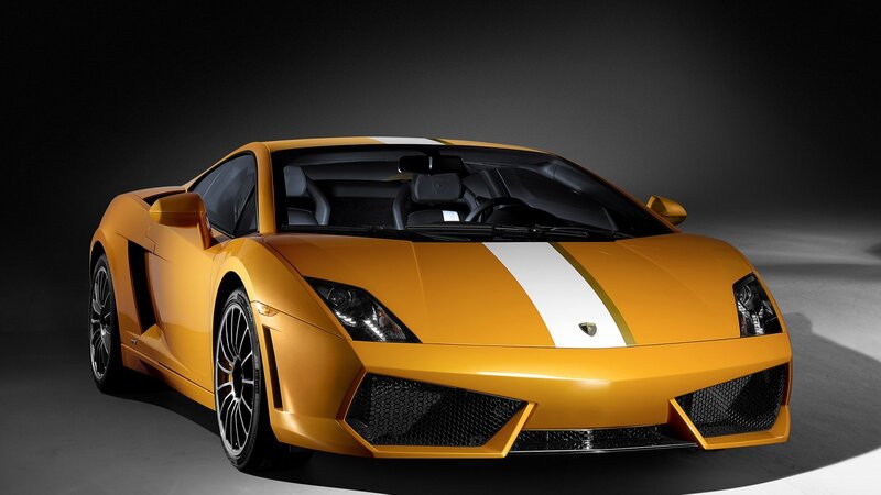 Yellow Sports Car — Dramatic, Photograph, White Stripe, Black Wheels, Car Interior