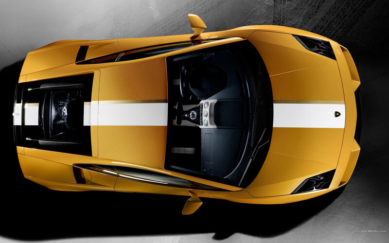 Yellow Sports Car — Dramatic, Photograph, White Stripes, Engine