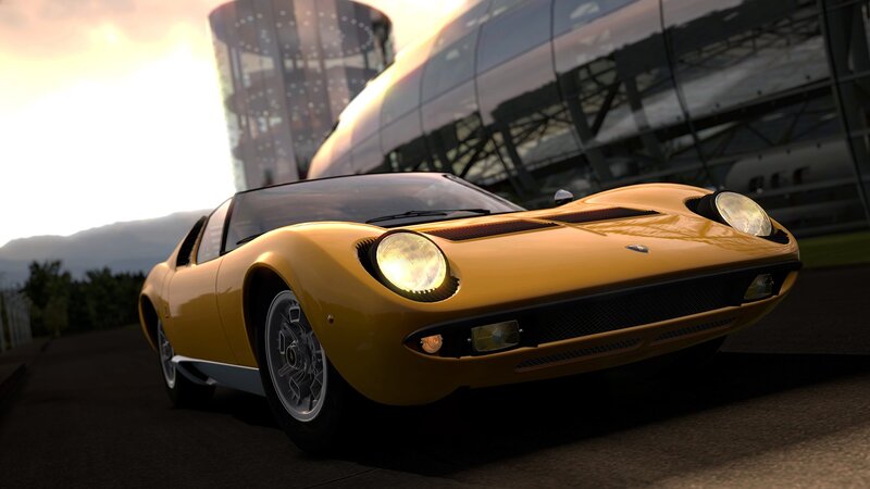 Yellow Sports Car — Dramatic, Sunset, 3d Render, Building, Mountains