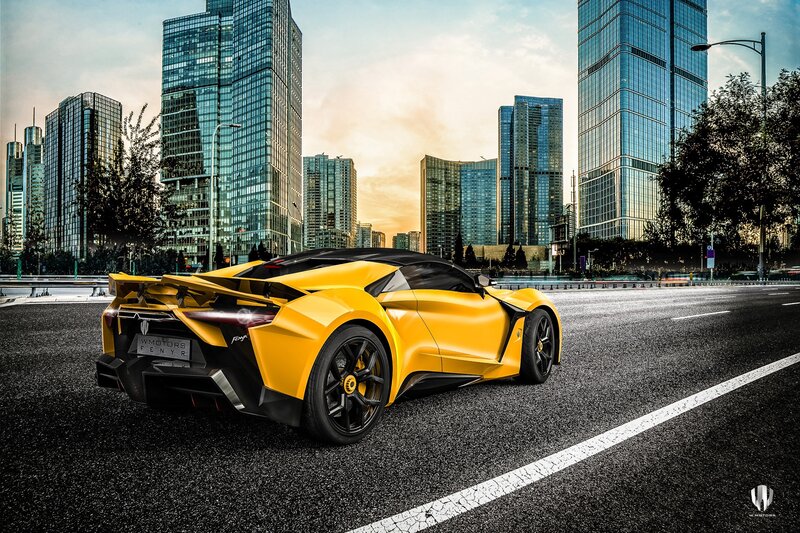 Yellow Sports Car — Dramatic, Sunset, 3d Render, City Skyline