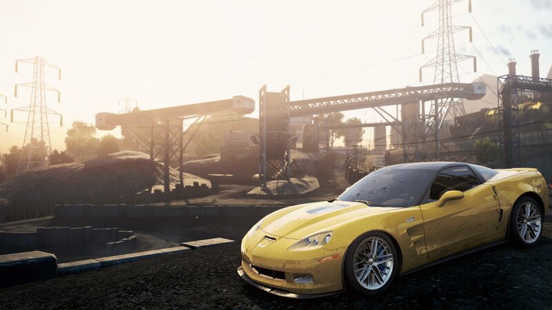 Yellow Sports Car — Dramatic, Sunset, 3d Render, Industrial Area
