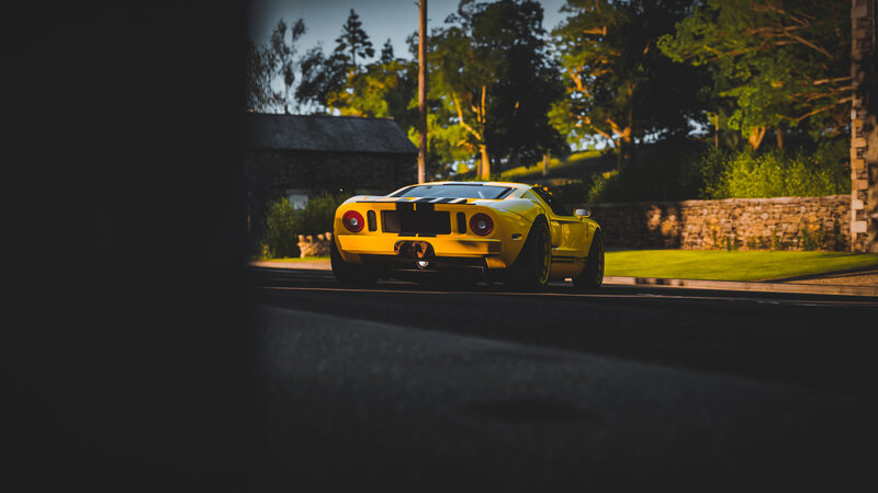 Yellow Sports Car — Dramatic, Sunset, 3d Render, Road, Stone Wall