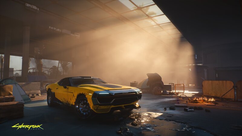 Yellow Sports Car — Dramatic, Sunset, 3d Render, Tent
