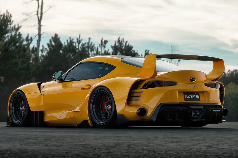 Yellow Sports Car — Dramatic, Sunset, 3d Render, Trees