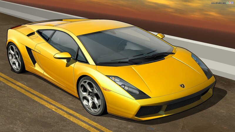 Yellow Sports Car — Dramatic, Sunset, Digital Art, Road