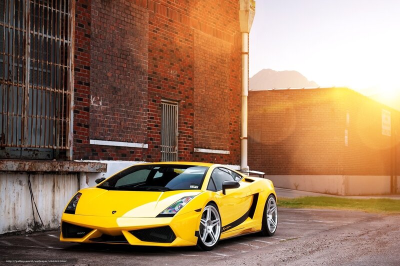 Yellow Sports Car — Dramatic, Sunset, Photograph, Brick Building
