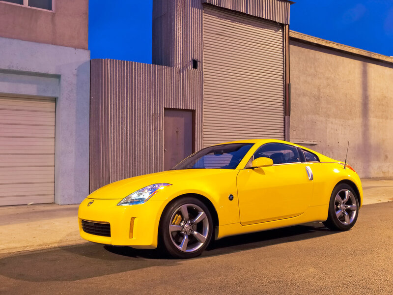 Yellow Sports Car — Dramatic, Sunset, Photograph, Building