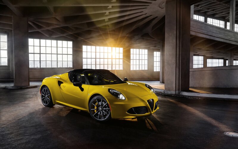 Yellow Sports Car — Dramatic, Sunset, Photograph, Building, Windows