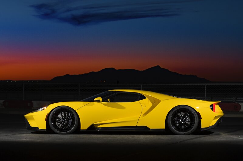 Yellow Sports Car — Dramatic, Sunset, Photograph, Mountains, Fence