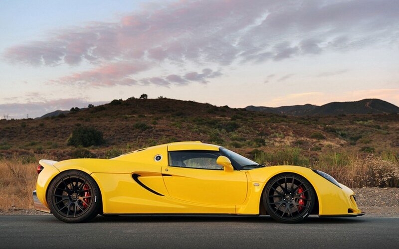 Yellow Sports Car — Dramatic, Sunset, Photograph, Mountains