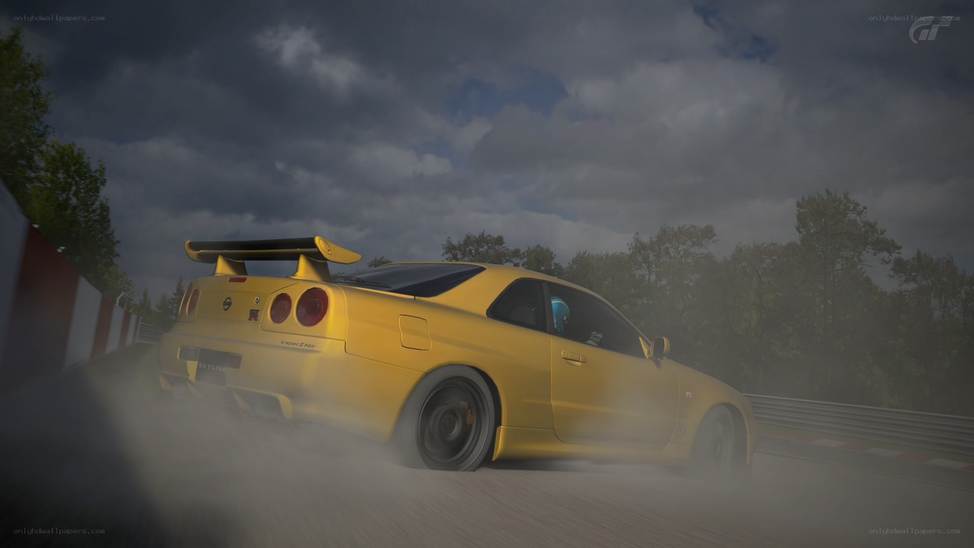 yellow sports car drifting