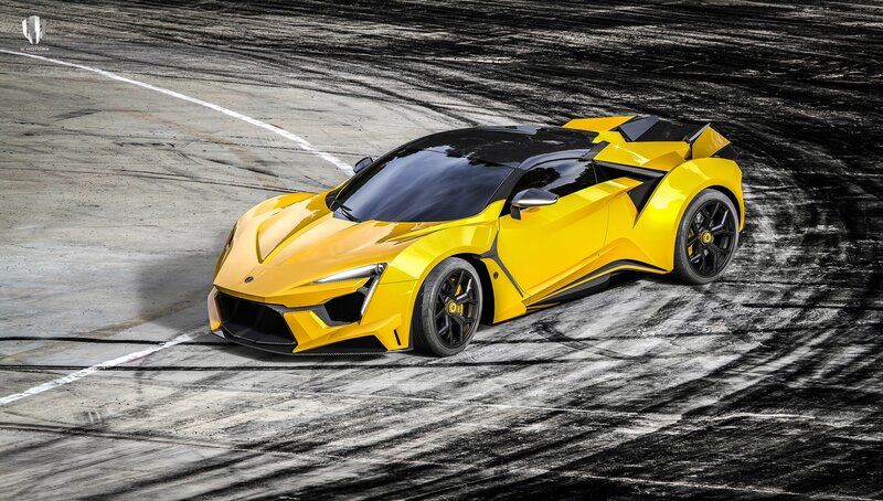 Yellow Sports Car — Dynamic, 3d Render, Race Track, Tire Marks