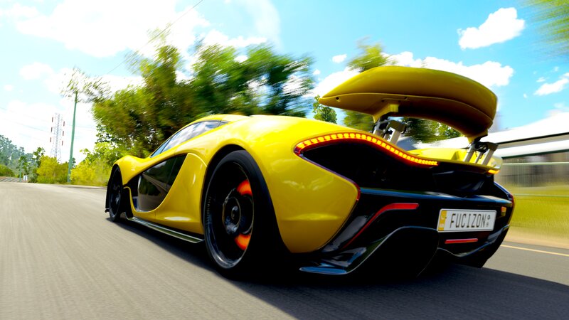 Yellow Sports Car — Dynamic, Afternoon, 3d Render, Road, Trees, Sky