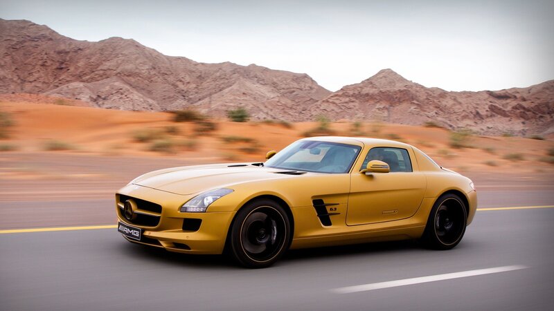 Yellow Sports Car — Dynamic, Afternoon, Photograph, Desert, Mountains