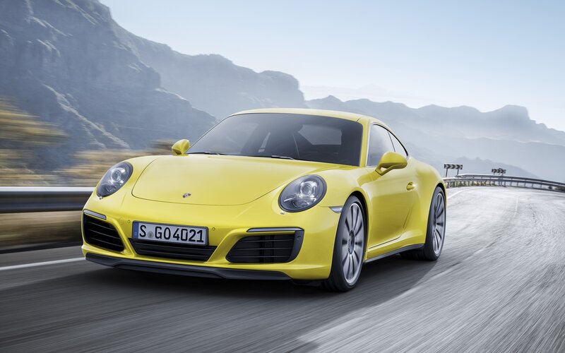 Yellow Sports Car — Dynamic, Afternoon, Photograph, Mountain, Road