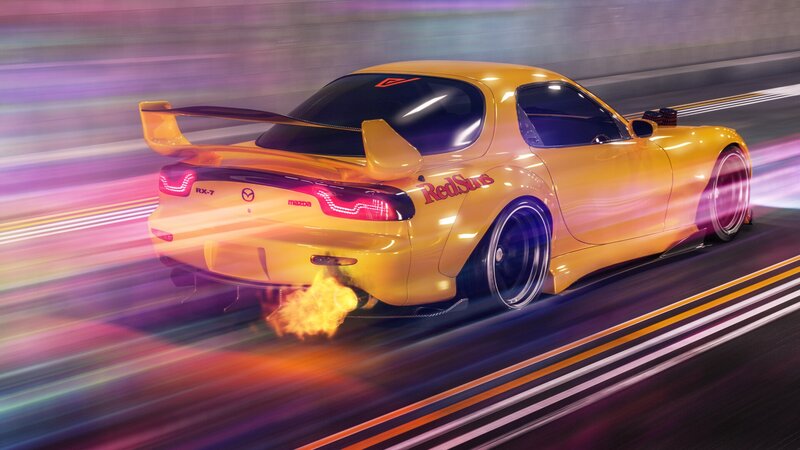 Yellow Sports Car — Dynamic, Night, Digital Art