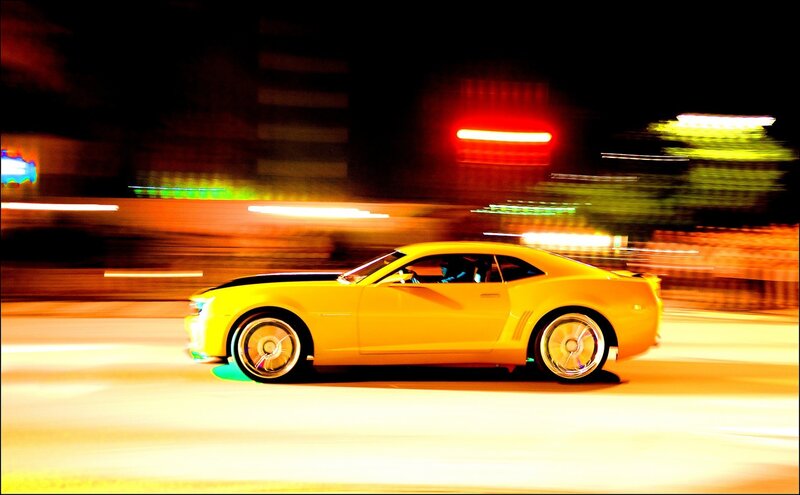 Yellow Sports Car — Dynamic, Night, Photograph, Lights, Road