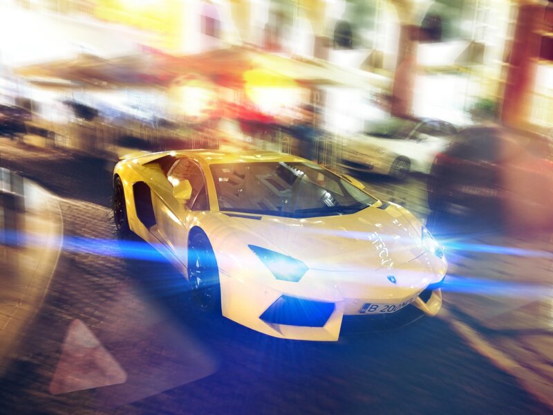 Yellow Sports Car — Dynamic, Night, Photograph, Street