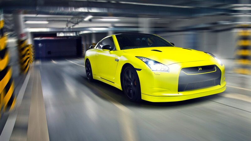Yellow Sports Car — Dynamic, Photograph, Tunnel, Lights, Black