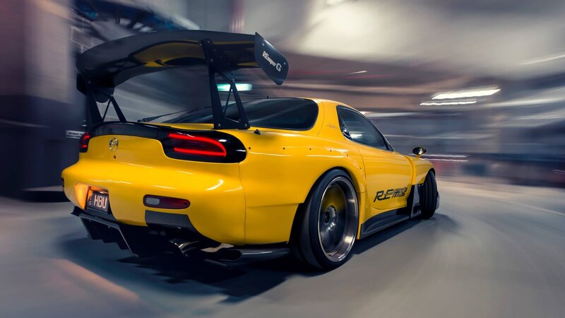 Yellow Sports Car — Dynamic, Photograph, Tunnel, Wings