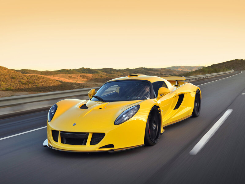 Yellow Sports Car — Dynamic, Sunset, Photograph, Road, Hills