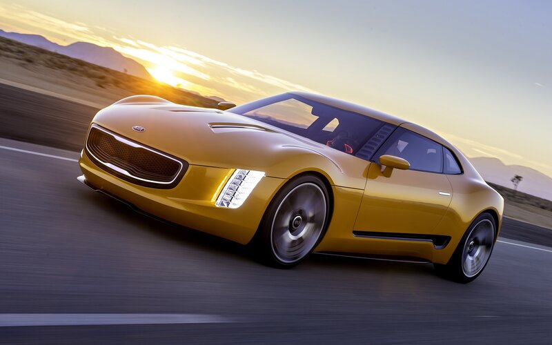 Yellow Sports Car — Dynamic, Sunset, Photograph, Road, Mountains