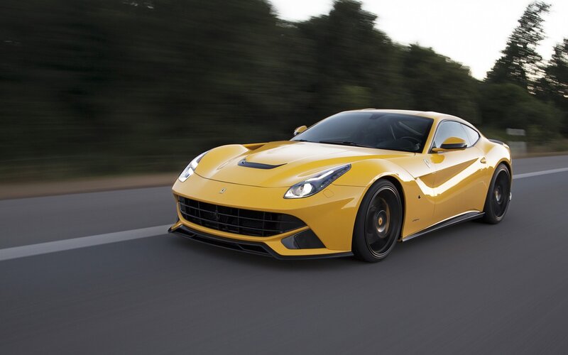 Yellow Sports Car — Dynamic, Sunset, Photograph, Road, Trees, Black, Gray